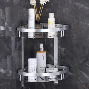 Roestbestendige En Duurzame Aluminium Dubbele Niveaus Douche Caddy Plank Badkamer Organizer Hoekplank Met Haak