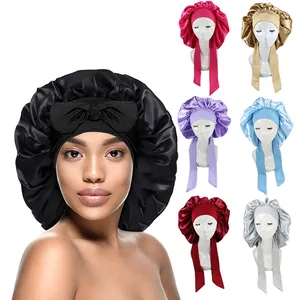 HZO-18132 Satin Silk Bonnet for Women - Large Sleep Cap with Tie Band for Curly Dreadlock Braid Hair Care