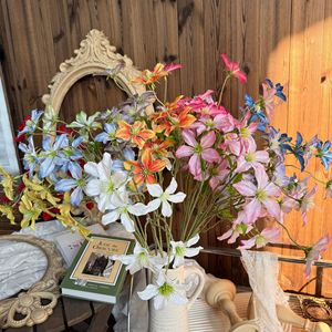 Flores Artificiales de Clemátis Jinxi, Arreglo de 9 Cabezas de Seda Realista para Decoración de Bodas y Hogar - Product Image 1