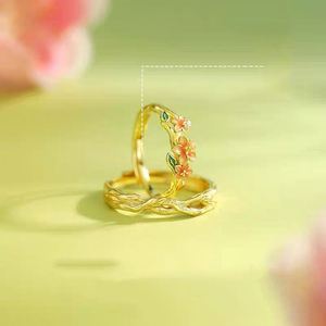 Anillos De Pareja Gold Plated Flower Enamel Drip Glazed <b>Couple</b> <b>Ring</b> Intoxicated Peach Blossom Wedding Band Adjustable Open <b>Ring</b> - Product Image 5