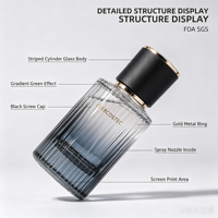 Envase de Perfume Personalizado de Fábrica, Botella de Vidrio Cilíndrica de 30 ml con Degradado Verde y Rayas, Tapa de Rosca, Impresión Serigrafiada, para Fragancias y Brumas