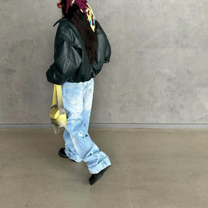 Jeans de Mujer a la Moda, Estilo Vintage, Lavados, de Pierna Recta, con Graffiti Personalizado, en Oferta - Product Image 4