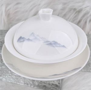 Service de table en porcelaine fine 45% (High Bone China) à motif de jardin chinois ancien, avec décor doré, pour banquets d'hôtel de luxe, personnalisable - Product Image 4
