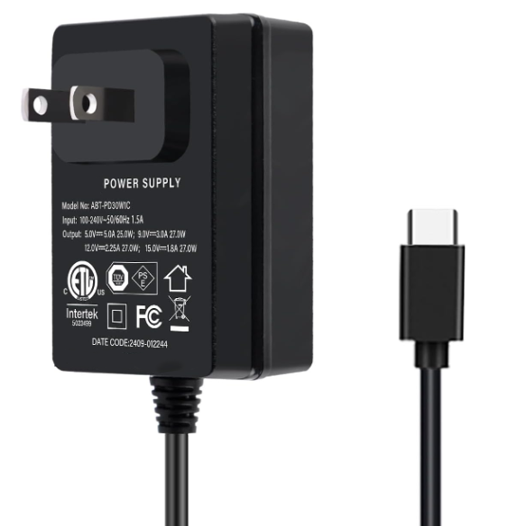 27W PD USB-C Power Supply for Raspberry Pi 5 5V 5A Plug-in Adapter with US Plug ABS Material