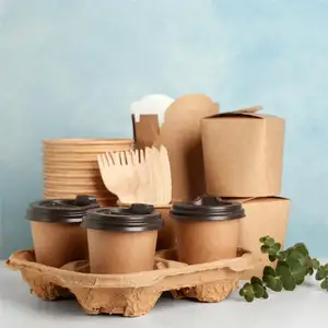 Wholesale Bio-degradable Fast Food Paper Packaging Paper Cup Straw Sleeve Lunch Box Sandwich Pizza Box Paper Bowls