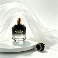Flacon de parfum carré en verre VISTA 45 ml, pulvérisateur de luxe unique, sérigraphie, col en aluminium, vide