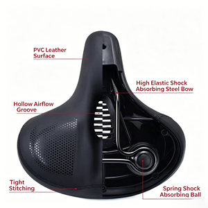 Sella <span class=keywords><strong>Bici</strong></span> Extra Larga e Confortevole con Doppio Ammortizzatore, Sella Bicicletta Morbida Imbottita in PU Oversize <span class=keywords><strong>per</strong></span> <span class=keywords><strong>Bici</strong></span> Elettriche e Cruiser - Product Image 2