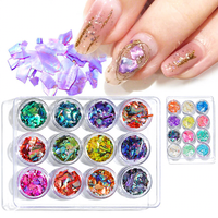 TSZS 12 pots de paillettes naturelles Aurora pour ongles, éclats de coquillages fins, poudre d'ormeau, décoration 3D pour manucure DIY