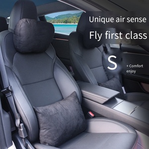 หมอนรองหลังในรถยนต์ HH Maybach <span class=keywords><strong>Tesla</strong></span> <span class=keywords><strong>Model</strong></span> <span class=keywords><strong>3</strong></span> หมอนรองหลังหนังหรูหรา พร้อมเบาะรองหลังเมมโมรี่โฟม นวดคอ สำหรับการเดินทาง - Product Image 2