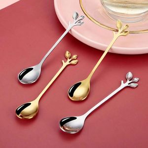 Unique Creative Tableware Stainless Steel Leaf Spoon Coffee Spoon Dessert Fork Spoon Set - Product Image 2