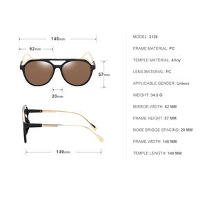 Gafas de Sol Retro para Hombre Partagas, Lentes de PC con Protección UV400, Doble Puente, Estilo Urbano, Protección Solar, para Ciclismo, Viajes, Moda - Product Image 5