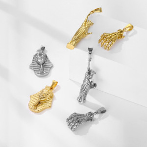 Bijoux moulés à la mode or 18 carats argent Hiphop Statue de la liberté en acier inoxydable pharaon égyptien crâne main pendentif collier à breloques - Product Image 1
