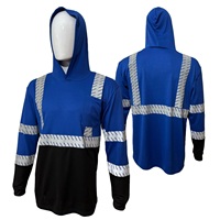 Camiseta de Trabajo de Manga Larga con Capucha de Alta Visibilidad Azul Marino, UPF 30, Reflectante, de Seguridad para Trabajadores de la Construcción, con Logotipo Personalizado
