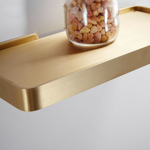 Étagère murale standard en laiton brossé massif, 1 niveau, dorée, pour rangement de miroir de salle de bain - Product Image 2