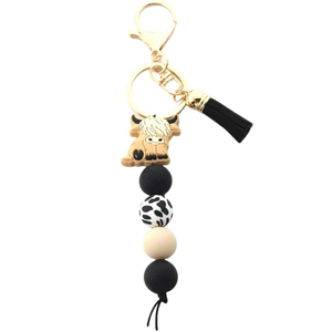 Llaveros de animales adorables: Vaca Highland, Elefante, Vaca Lechera, Colgante con Borla para Accesorios de Mochila - Product Image 1