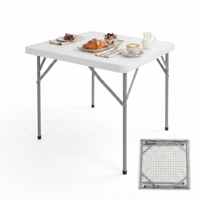 Table pliante carrée en plastique HDPE blanc, moderne, imperméable et stable, pour jardin, terrasse, fête en plein air