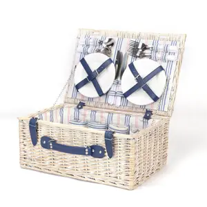 Newest Willow Wicker Wine Picnic Basket Sets With Fabric Liner