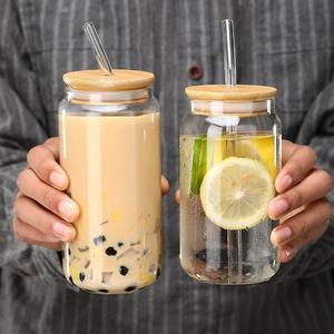 High Borosilicate 500ml Heat-resistant Glass Cup, Coffee, Tea, Juice, Cold Drink Lid, Straw, Modern Party - Product Image 1