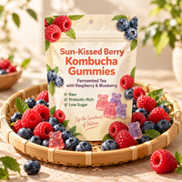Gummies de Kombucha OEM ODM Marque Privée, Thé Fermenté Probiotique, Orme Rouge, Framboise, Myrtille, Faible Teneur en Sucre, Complément Énergétique