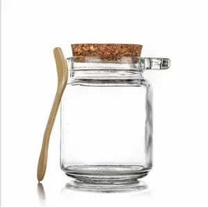 8.5 Oz 250Ml Lege Glas Bad Zout Seizoen Potten Glazen Honing Voedsel Opslag Potten Met Kurk Houten Lepel