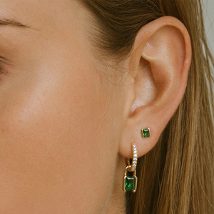Aretes CANNER de Plata de Ley S925 con Circonita Verde 5A, Juego de Aretes Combinables Multi-Estilo, Piedra Esmeralda, Chapados en Oro de 18k - Product Image 6