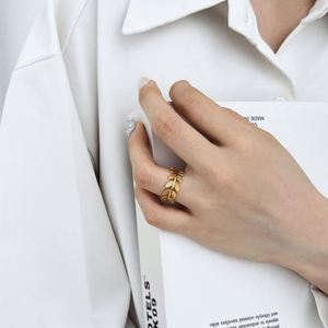 Dylam <b>Dainty</b> 18K Gold Plated Non Tarnish 925 Silver 5A Zirconia Peace Branches Leaf Shape <b>Rings</b> Jewelry for Daily Wear - Product Image 2