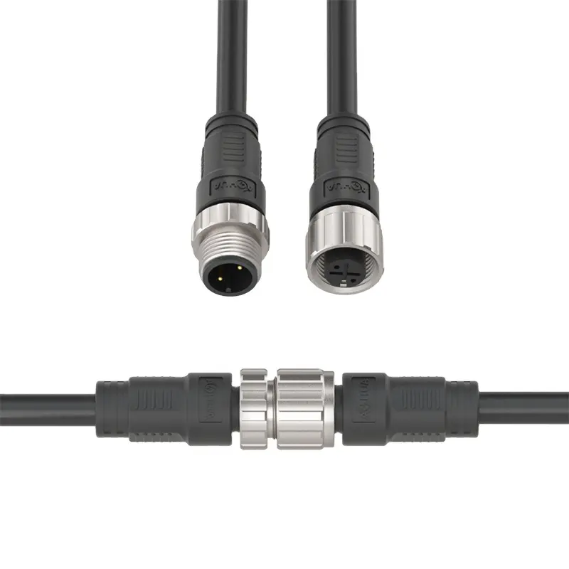 AOHUA muestras gratis M12 enchufe de aviación de metal receptáculo macho hembra premoldeado con cable 1,0/0,75/0,5mm m² para conector de sensor