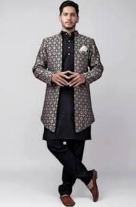 Kurta Pajama Traditional Ethnic Wear Embroidered <b>Waistcoat</b> Set Festive <b>Wedding</b> Party Outfit Comfortable Cotton Clothing - Product Image 2