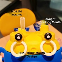 Nouvelle gourde en plastique réutilisable de 600 ml avec paille, motif crabe de dessin animé mignon, sans BPA, anti-fuite, pour enfants à l'école