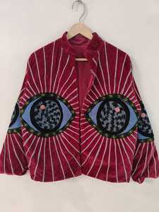 Chaqueta de Terciopelo Suzani con Bordado a Mano, Estilo Boho, Patrón Tribal de Ojo Turco, Prenda Exterior de Terciopelo - Product Image 5