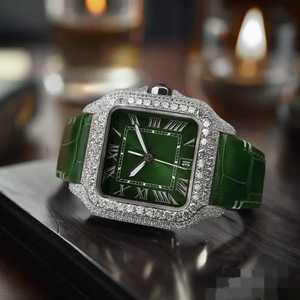 Reloj ETAMovment Moissanite GreenBelt para hombre con correa de números romanos de lujo - Product Image 1