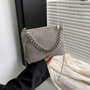 Borsa da Sera con Strass, Pochette Quadrata <span class=keywords><strong>Argento</strong></span> con Nappe di Diamanti, Borsetta da Donna per Banchetti, Matrimoni <span class=keywords><strong>e</strong></span> Cerimonie - Product Image 5