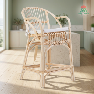 Silla alta de ratán Nhat Minh con respaldo de listones, diseño tropical ecológico para comer. - Product Image 4