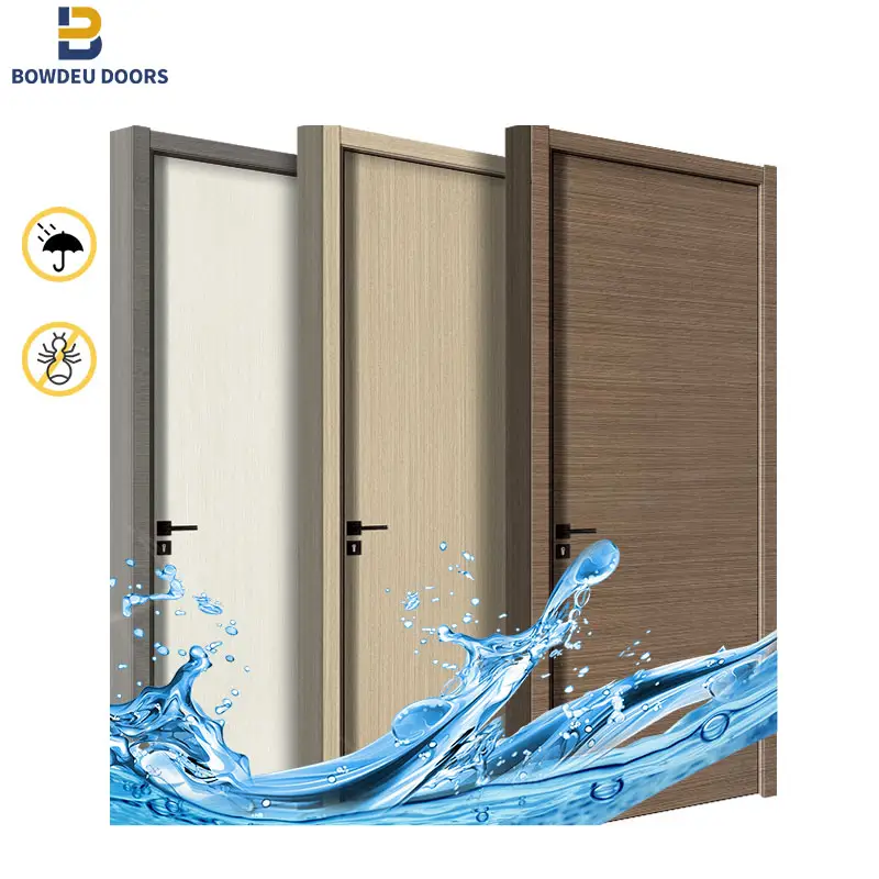 Cheap Price WPC waterproof doors for houses interior room bathroom wooden plastic panel leaf Composite frames set latest design