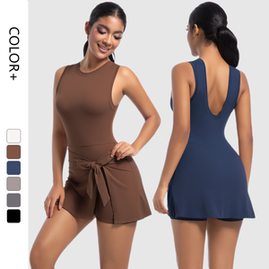 Conjunto Deportivo de Una Pieza para Mujer, de Alta Elasticidad, para Gimnasio, Yoga, Tenis, con Logotipo Frontal, Falda y Vestido, Ropa Deportiva - Product Image 1