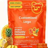 Gummies Halal 13-en-1 pour le soutien immunitaire, Vitamine C, D3, Zinc, Complexe Herbal, Saveur Ananas Acidulé, 28 Sachets Portables Quotidiens, Supplément OEM