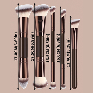 Juego de 5 <span class=keywords><strong>Brochas</strong></span> de <span class=keywords><strong>Maquillaje</strong></span> de Doble Punta con Mango Metálico, Portátiles, de Fibra Sintética Premium para Base, Contorno, Corrector y Polvo - Product Image 5