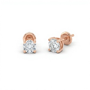 Boucles d'oreilles clous solitaires en or plaqué 18K 14K avec diamant de laboratoire rond, à visser, bijoux fins, cadeau pour femme - Product Image 2