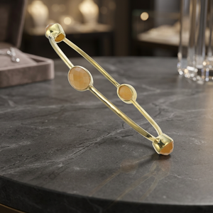 กำไลข้อมือทองเหลืองทำมือประดับอัญมณีทรงกลม ชุบทอง 14k แบบขอบทอง - Product Image 2