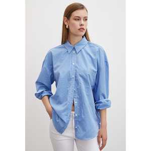 Camisa de Botones con Rayas Azules, Blusa Informal de Popelina para Mujer, Estilo Diario, Diseño Sencillo - Product Image 6