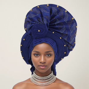 Venta al por Mayor de Pañuelos Africanos para la Cabeza para <span class=keywords><strong>Mujer</strong></span>, Última Moda 2025, Tradicionales con Piedras y Cuentas, Aso Oke, Pañuelo para la Cabeza Auto Gele para Fiestas - Product Image 4