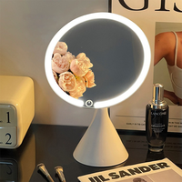 Miroir cosmétique LED de bureau pour femmes, utilisation domestique, lumière d'appoint intelligente, miroir de table portable, petit miroir pliable avec grossissement 3X/5X