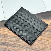 Organizador de Tarjetas de Identificación Portátil con Diseño Tejido, Cartera de Cuero con Ranuras para Tarjetas