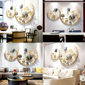 Décoration murale en métal de luxe en forme de feuille de Ginkgo, grande sculpture murale en feuille d'or et d'argent, décoration murale moderne en métal faite à la main pour le salon, la chambre - Product Image 2