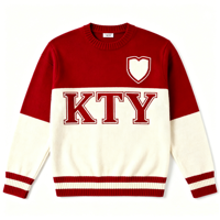 Pull tricoté décontracté pour homme, style universitaire de luxe, avec broderie de blason en forme de cœur et motif graphique de lettres universitaires, coupe oversize