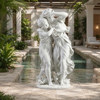 Statue double en marbre blanc faite à la main - Sculpture classique traditionnelle de jeunes filles, personnalisable, résistante aux intempéries, OEM/ODM
