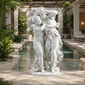 Statua a Doppia Figura in Marmo Bianco Fatta a Mano - Scultura Classica Tradizionale <span class=keywords><strong>di</strong></span> Giovane Donna Personalizzabile per Esterni Impermeabile OEM/ODM - Product Image 2