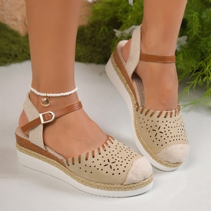 Nouvelle Collection 2026 – Sandales <span class=keywords><strong>compensées</strong></span> <span class=keywords><strong>espadrilles</strong></span> pour femme, <span class=keywords><strong>bout</strong></span> <span class=keywords><strong>fermé</strong></span>, perforées, avec bride de cheville, antidérapantes, décontractées - Product Image 1