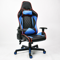 Chaise de bureau PC au design inspiré des courses, siège en mousse moulée confortable, chaise de jeu ergonomique en cuir bleue
