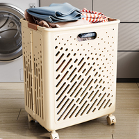 WANUO 50L/65L Panier à linge pliable en plastique Panier à linge sale Salle de bain Panier à linge en plastique avec roues universelles